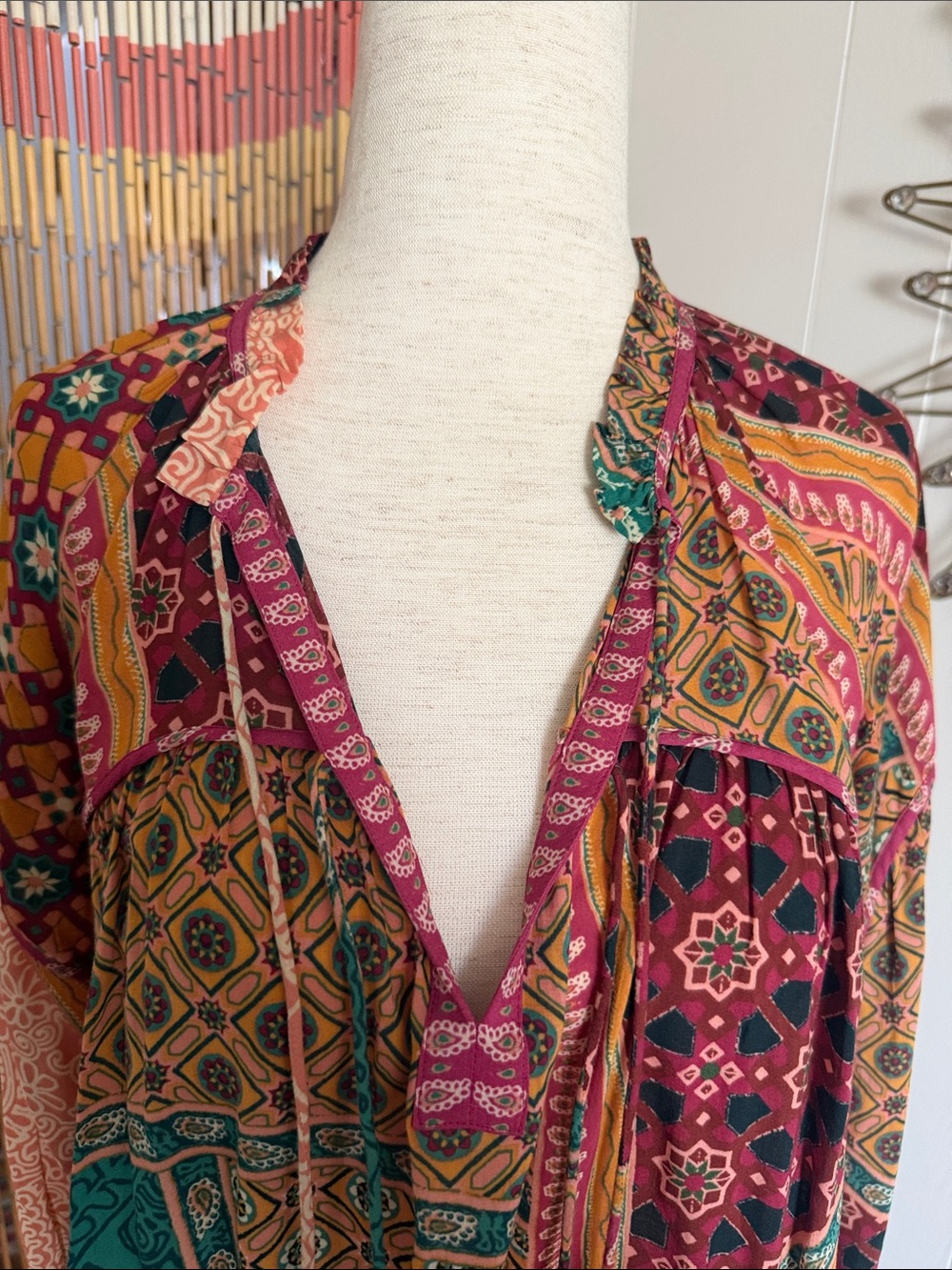 ba&sh Multi-Color Patchwork Tie-Neck Tunic - Picture 5 of 7